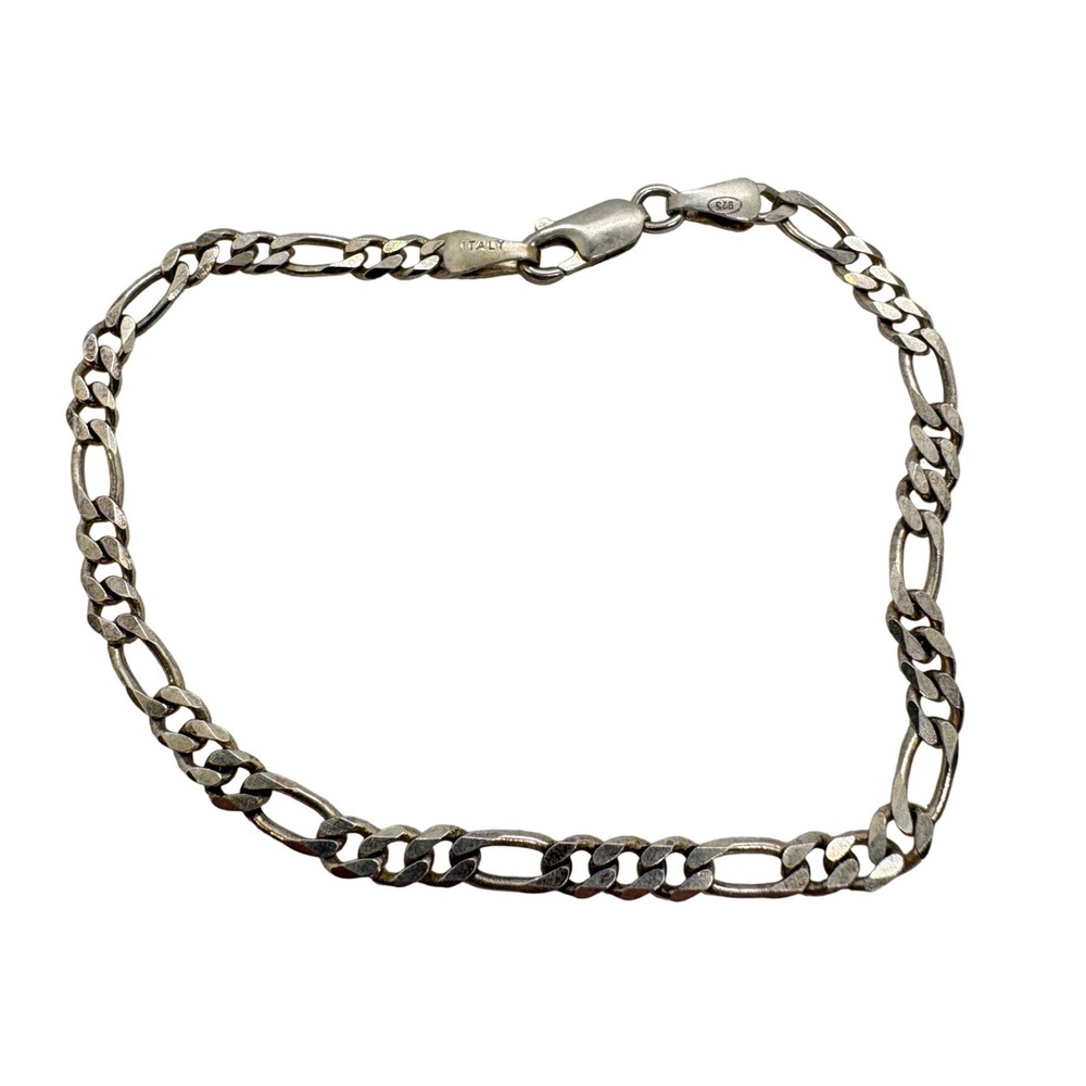 Italy Figaro Link Bracelet Silver Tone Marked 925 Magnetic 7 Inch
